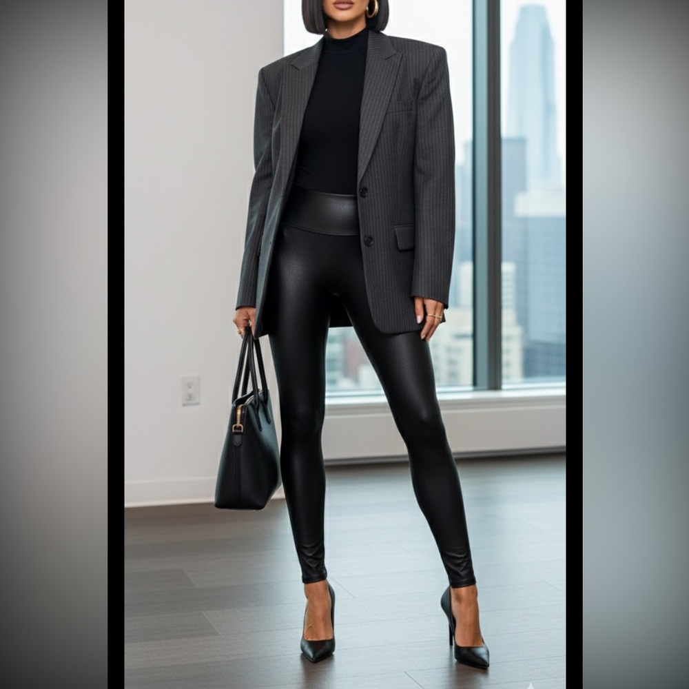 Spanx Faux Leather Legging Black Shiny Size M matrix office siren